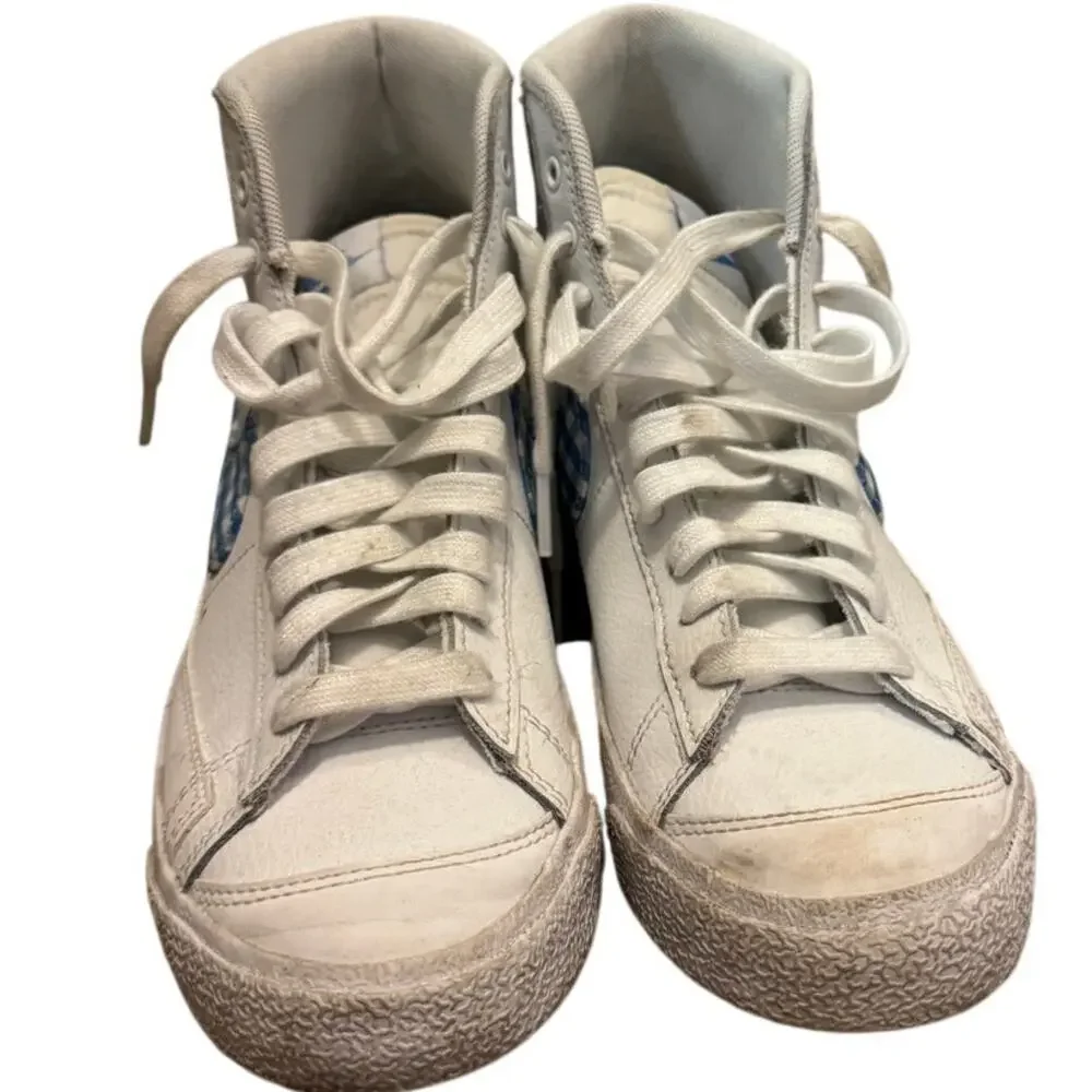 Nike Blazer ’77 Mid University Women Vintage White Blue Gingham Sneakers Shoes 8